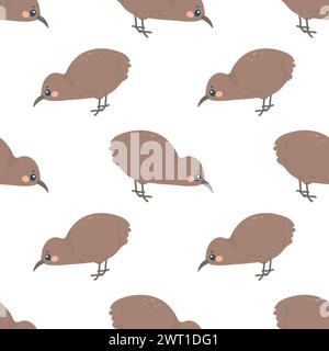 Modèle sans couture avec oiseau kiwi, sur fond blanc, modèle pour enfants, pour tissu, papier d'emballage Illustration de Vecteur