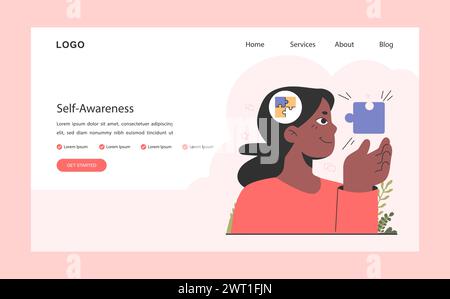Bannière Web ou page d'accueil de conscience de soi. Pleine conscience et équilibre. Développement EQ. Compréhension profonde des émotions et de l'empathie. Autorégulation et méditation . Illustration vectorielle plate Illustration de Vecteur