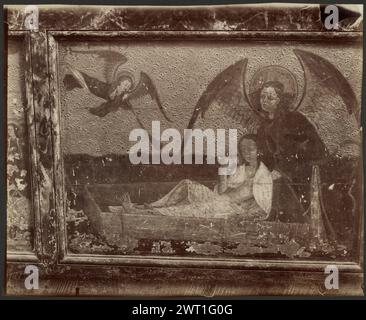 Abbeville, (Eglise Saint-Vulfran), peintures. Eugène Atget, photographe (français, 1857 - 1927) avant 1899 détail de la peinture de la résurrection de femme à deux anges, inscription du XVème siècle : titre et numéro négatif 1128 imprimé verso inscrit. Inscription secondaire : impression verso inscrite au crayon dans la main d'André Jammes : 'ANC. coll. x ? Vendue par A. Brieux. Banque D'Images