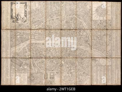 Nouveau plan de Paris avec ses augmentations tant finies que projettées / levé et dessiné par M. Brion de la Tour, ingr. Géographe du roi, 1786. Brion de la Tour, Louis, 1743-1803, cartographe. 1786 dérivé du plan de Brion de la Tour de 1782 (Boutier 325), avec mises à jour et encarts, et réédité annuellement 1783-1788. Panneau de titre décoré en haut à gauche. Carte en encart de 'banlieue de Paris' en haut à droite (échelle non donnée). Encarts au centre inférieur : Plan de Versailles (échelle env. 1:32,500) -- Nouvelle comédie itallienne [plan ; Dupuis del. et scul.] -- Nouvelle comédie française [plan] -- projet pou Banque D'Images