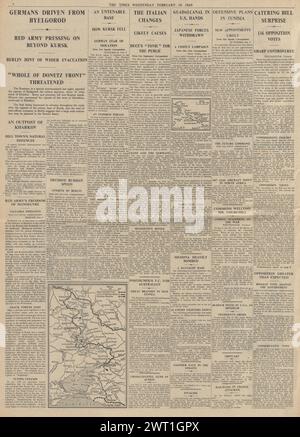 1943 le Times rapporte l'Armée rouge capture Belgorod Banque D'Images