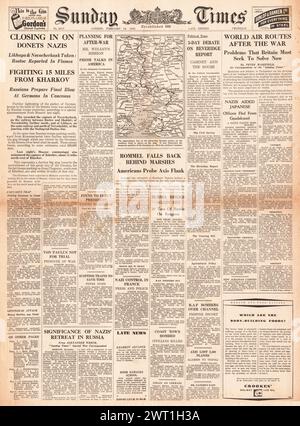 1943 Sunday Times page de couverture reportant bataille pour Rostov et discussion sur les routes aériennes d'après-guerre Banque D'Images