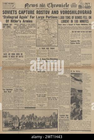 1943 Actualités chronique en première page sur la capture de Rostov par l'Armée rouge et la bataille pour la Tunisie Banque D'Images