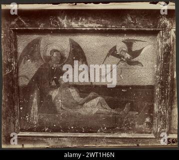 Abbeville, (Eglise Saint-Vulfran), peintures. Eugène Atget, photographe (français, 1857 - 1927) avant 1899 détail d'une peinture de résurrection d'un homme à deux anges, inscription du XVème siècle : titre et numéro négatif 1129 imprimé verso inscrit. Inscription secondaire : impression verso inscrite au crayon dans la main d'André Jammes : 'ANC. coll. x ? Vendue par A. Brieux. Banque D'Images