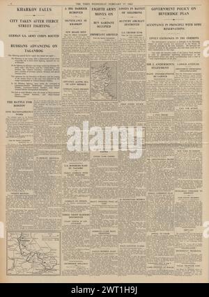 1943 le Times rapporte que l'Armée rouge capture Kharkov et combat pour la Tunisie Banque D'Images