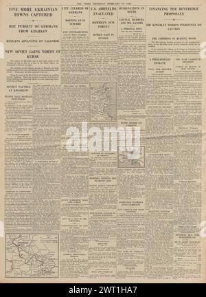 1943 le Times rapporte que l'Armée rouge avance sur le front de l'est et bataille pour la Tunisie Banque D'Images