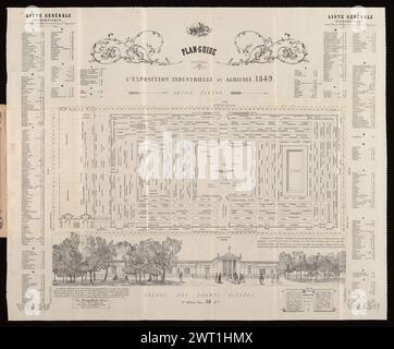 Plan-guide, souvenir de l'exposition industrielle et agricole, 1849, 1849. [1849] Plan d'étage du Palais de l'industrie, labellisé pour montrer où les différents produits ont été exposés à l'exposition de 1844. C'était la onzième d'une série d'expositions de manufactures françaises qui a commencé en 1798, et la première à inclure des produits agricoles. Le bâtiment a remplacé une ancienne salle du même nom construite pour une exposition de 1839, et a été à son tour remplacé par un bâtiment pour l'exposition universelle de Paris de 1855. Voir Wikipédia, 'Palais de l'industrie', consulté le 27/07/15. Vallée énumère la 1ère édition du plan Banque D'Images