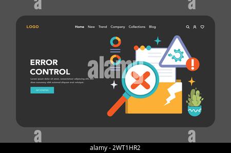 Test logiciel bannière Web ou page de destination en mode sombre ou nuit. Test et débogage de code. Spécialiste INFORMATIQUE à la recherche de bugs. Développement de sites Web et d'applications. Illustration vectorielle plate Illustration de Vecteur
