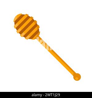 Honey Dipper. Cuillère en bois pour une douceur liquide. Plongeur en bois, bâton de miel ou cuillère avec partie ronde. Ustensile alimentaire traditionnel. Icône de cuillère à miel ou lo Illustration de Vecteur