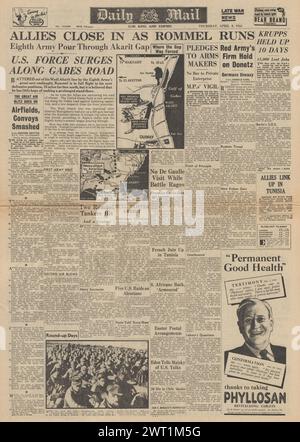 1943 Daily mail page de couverture de combat pour la Tunisie Banque D'Images