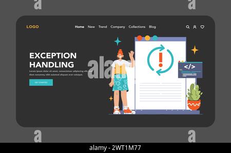 Test logiciel bannière Web ou page de destination en mode sombre ou nuit. Test et débogage de code. Spécialiste INFORMATIQUE à la recherche de bugs. Développement de sites Web et d'applications. Illustration vectorielle plate Illustration de Vecteur