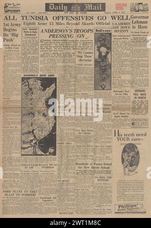 1943 Daily mail page de couverture de combat pour la Tunisie Banque D'Images