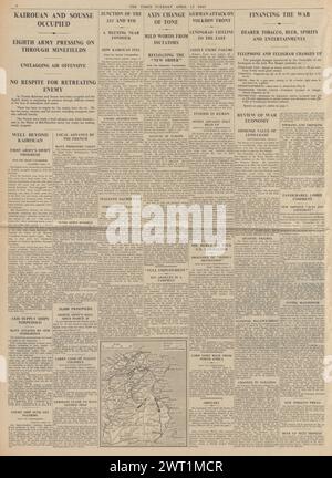 1943 le Times rapporte que le corps africain se retire en Tunisie Banque D'Images