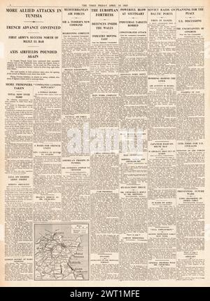 1943 le Times rapporte que le corps africain se retire en Tunisie Banque D'Images