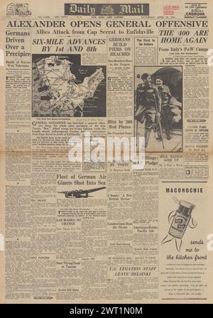 1943 Daily mail page de couverture de combat pour la Tunisie Banque D'Images