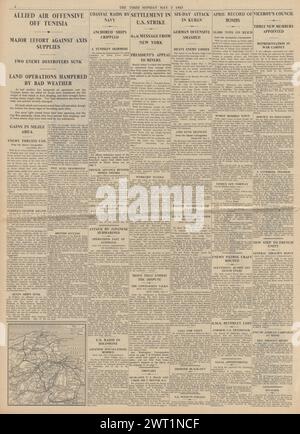 1943 le Times rapporte la bataille de Tunisie et la RAF bombardent Stettin Banque D'Images