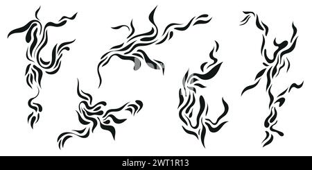 Ensemble vectoriel d'éléments de conception de style y2k, flammes de feu, fissures, tatouages. Illustrations tribales néo Illustration de Vecteur