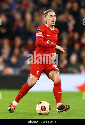 Liverpool, Royaume-Uni. 14 mars 2024. Kostas Tsimikas de Liverpool lors du match de l'UEFA Europa League Round of 16 à Anfield, Liverpool. Le crédit photo devrait se lire : Gary Oakley/Sportimage crédit : Sportimage Ltd/Alamy Live News Banque D'Images