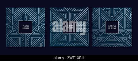Ensemble vectoriel de cadres argentés art déco, arrière-plans géométriques de ligne, ornements de cartes rétro. Cartes rétro élégantes. Illustration de Vecteur
