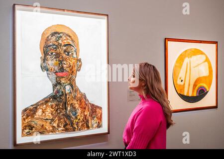 Londres, Royaume-Uni. 15 mars 2024. Amoako Boafo, Untitled, estimation 60 000 - 80 000 GBP - Un aperçu exposition de la vente d'art africain moderne et contemporain à Sotheby's Londres. Crédit : Guy Bell/Alamy Live News Banque D'Images