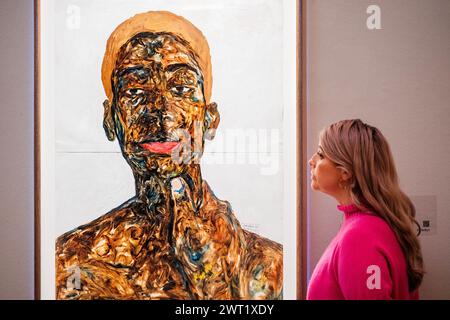 Londres, Royaume-Uni. 15 mars 2024. Amoako Boafo, Untitled, estimation 60 000 - 80 000 GBP - Un aperçu exposition de la vente d'art africain moderne et contemporain à Sotheby's Londres. Crédit : Guy Bell/Alamy Live News Banque D'Images