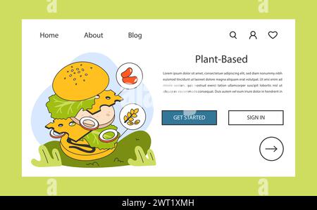 Bannière web ou page de destination World Vegan Day. Allez vegan. Succédanés de viande, produit sans viande. Régime à base de plantes sans cruauté avec nutrition et vitamines. Illustration vectorielle plate Illustration de Vecteur