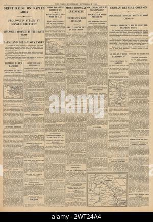 1943 le Times rapporte la retraite de l'armée allemande en Russie et le bombardement allié de Naples Banque D'Images