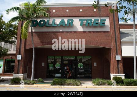 Plantation, États-Unis. 14 mars 2024. Un emplacement Dollar Tree à Plantation, FL vu le 14 mars 2024. La chaîne de rabais a annoncé la fermeture de 1000 de ses succursales Dollar Tree et Family Dollar en raison de faibles ventes et de la concurrence accrue. (Photo de Geoffrey Clowes/Sipa USA) crédit : Sipa USA/Alamy Live News Banque D'Images
