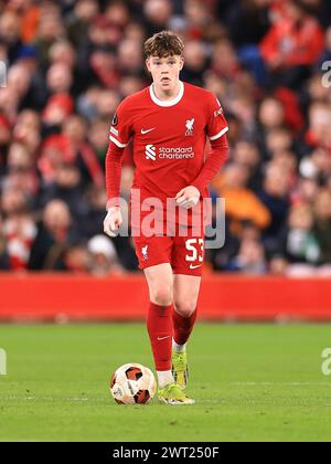 Liverpool, Royaume-Uni. 14 mars 2024. James McConnell de Liverpool lors du Liverpool FC contre AC Sparta Prague dernier match de l'UEFA Europa League à Anfield, Liverpool, Angleterre, Royaume-Uni le 14 mars 2024 Credit : Every second Media/Alamy Live News Banque D'Images