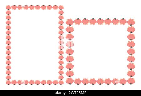Modèles de cadre de bordure avec une décoration florissante. Tulipes rose violet fleurs boutons éléments. Illustration de conception rectangulaire vectorielle. Illustration de Vecteur