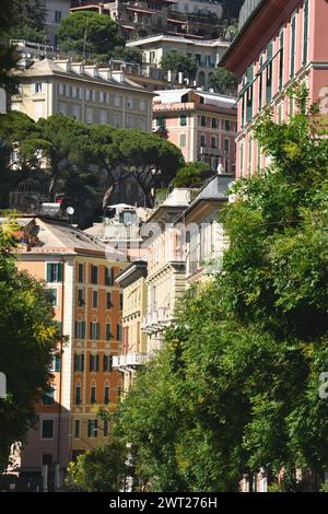 Les bâtiments de Gênes sont élégants dans les zones résidentielles et souvent pittoresques avec des couleurs méditerranéennes dans les quartiers populaires et de marina Banque D'Images