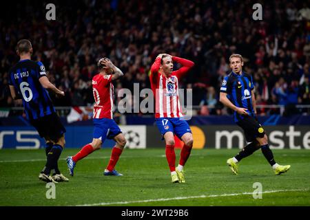 Madrid, Espagne. 13 mars 2024. Rodrigo Riquelme Reche du Club Atletico de Madrid semble déçu après avoir manqué une chance lors de la manche de la Ligue des Champions de l'UEFA du 16e match de football entre le Club Atletico de Madrid et le FC Internazionale. Crédit : Nicolò Campo/Alamy Live News Banque D'Images