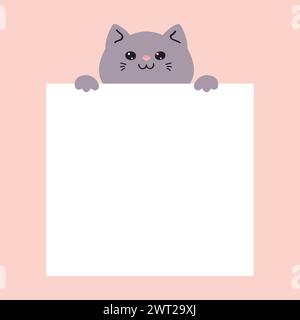 Chat de dessin animé mignon tenant une feuille de papier vierge. Espace vide pour le texte. Illustration vectorielle Illustration de Vecteur