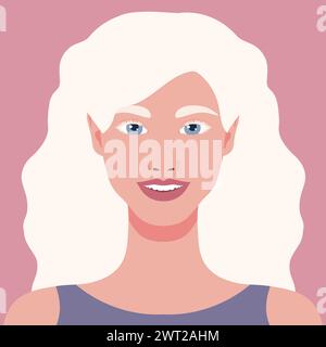 Beau portrait de femme albinos heureuse. Avatar d'une jeune femme atteinte d'albinisme. Génétique rare aspect. Illustration vectorielle Illustration de Vecteur