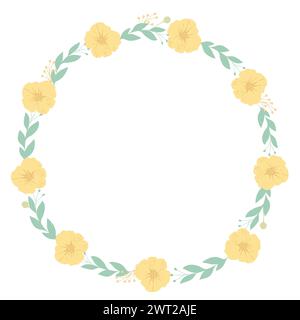 Cadre floral rond avec fleurs jaunes. Modèle botanique. Illustration vectorielle Illustration de Vecteur