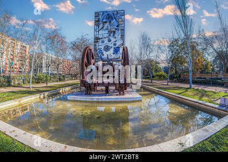 BARCELONE, CATALOGNE, ESPAGNE - 27 FÉVRIER 2022 : sculpture commémorative, Monument d'hommage, un Homenatge a l'Exposició Universal de 1888, situé Banque D'Images