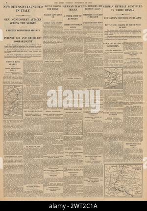 1943 le Times rapporte l'offensive alliée sur le fleuve Sangro, la retraite de l'armée allemande en Russie et l'US Air Force bombardent Brême Banque D'Images