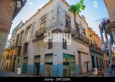 Bâtiments historiques sur Calle Lamparilla Street à Calle Habana Street dans la vieille Havane (la Habana Vieja), Cuba. La vieille Havane est classée au patrimoine mondial de l'UNESCO Banque D'Images