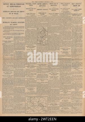 1944 le Times rapporte que l'Armée rouge encercle Kirovograd, Frank Whittle Britains premier chasseur à réaction, bombardement allié de l'Allemagne et la Cinquième Armée capture San Vittore Banque D'Images