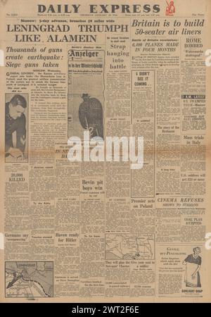 1944 Daily Express page d'accueil reportage bataille pour Leningrad Banque D'Images