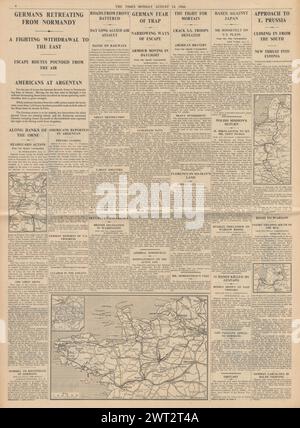 1944 le Times rapporte les forces américaines en Argentan, l'armée allemande se replie en Normandie, falaise Gap et la bataille de Prusse orientale Banque D'Images