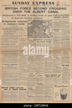 1944 Sunday Express page de couverture signalant la traversée du canal Albert par les forces britanniques Banque D'Images