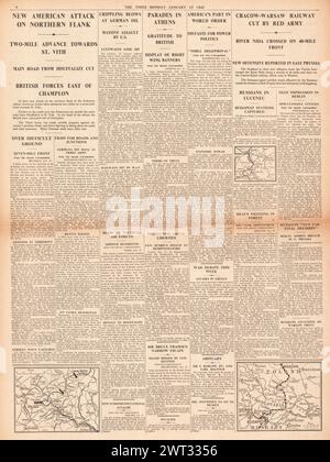 1945 le Times rapporte la bataille des Ardennes et la grande offensive de l'Armée rouge en Pologne Banque D'Images