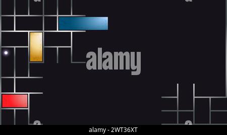 Grille argentée motif futuriste géométrique horizontal Copier l'espace formes dégradées cubiques. Illustration vectorielle. Isolé sur noir Illustration de Vecteur