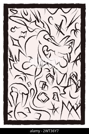 Dragon Abstract doodle illustration Brush Stroke Street art carte de voeux illustration vectorielle dessinée à la main isolée sur un fond blanc Illustration de Vecteur