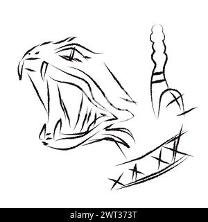 Rattlesnake abstrait Doodle illustration dessin à la main serpent pinceau Stroke Street art Noir illustration au fusain vecteur isolé sur fond blanc Illustration de Vecteur