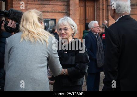 Pia Kjaersgaard, membre du Folketing du Parti populaire danois, arrive pour les funérailles de Lise Noergaard de l église Saint Paul de Copenhague, samedi 14 janvier 2023 Copenhague Sankt Pauls Kirke Denmark Copyright : xKristianxTuxenxLadegaardxBergx IMG 2873 Banque D'Images