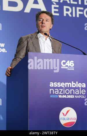 Le politicien Matteo Renzi, secrétaire d'Italia Viva, lors de l'assemblée nationale à Naples. Banque D'Images