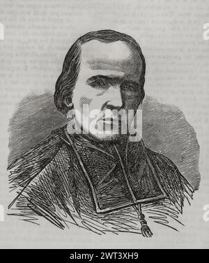 Georges Darboy (1813-1871) Prêtre catholique, évêque de Nancy, archevêque de Paris et écrivain ecclésiastique. Pendant la commune de Paris, il est arrêté et exécuté le 24 mai 1871 par les révolutionnaires. Portrait. Gravure. Historia de la Guerra de Francia y Prusia (histoire de la guerre entre la France et la Prusse). Volume II. Publié à Barcelone, 1871. Banque D'Images