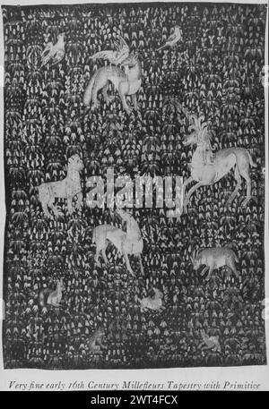 Millefleurs sol avec cheval à manteau frisé, léopard, renard, bélier, lapins cerfs et oiseaux. Inconnu c. 1500-1525 dimensions de tapisserie : H 8'3' x W 5'10' tapisserie matériaux / techniques : inconnu culture : Centre de tissage du Sud des pays-Bas : inconnu historique de propriété : Français et Co. reçu de MRS Louis W. Tripp, 22/9/1941 ; retourné 12/8/1943. Œuvres apparentées : tapisseries stylistiquement similaires : GCPA 0240120 & 0183920 ; Angers, Château d'Angers (de l'église de l'Nôtre-Dame des Ardilliers, Saumur, voir Göbel) ; Paris, coll. privé. (Voir Boccara) ; Zurich, Galerie Köller (voir Delmarcel) ; Monza, 'Millefleurs with S Banque D'Images